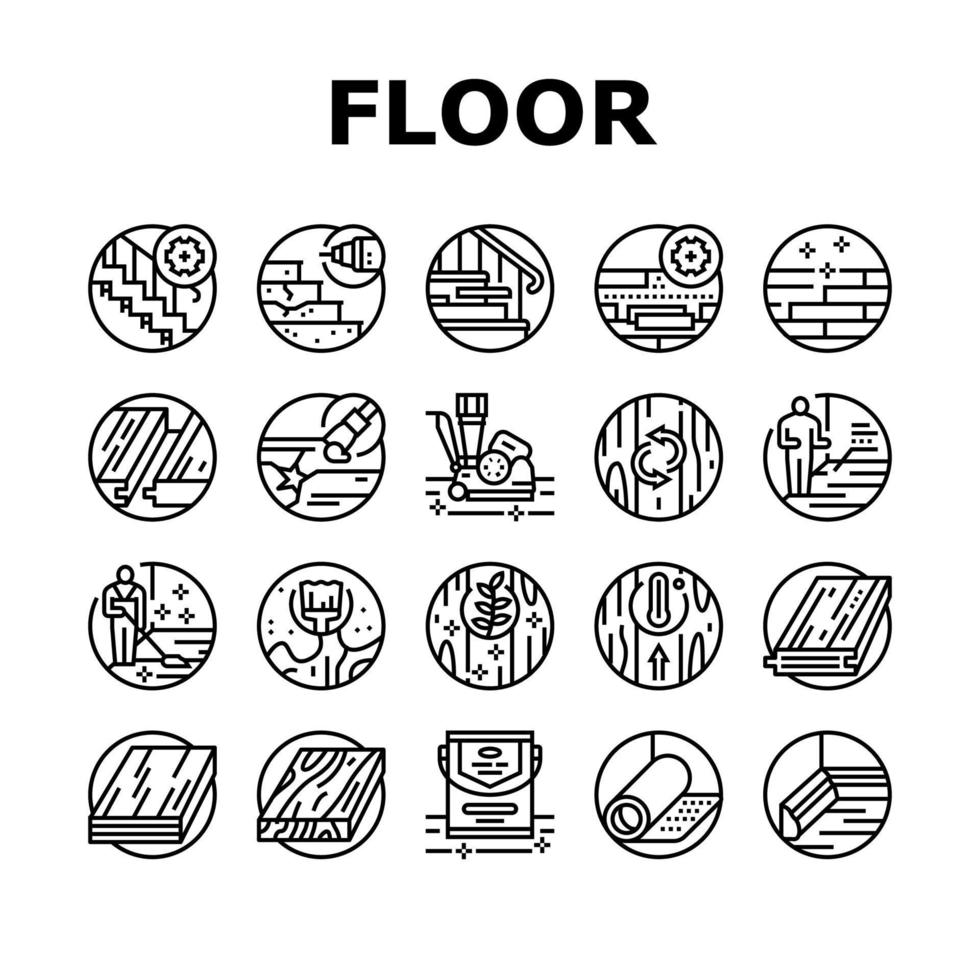 Hardwood Floor And Stair Renovate Icons Set Vector