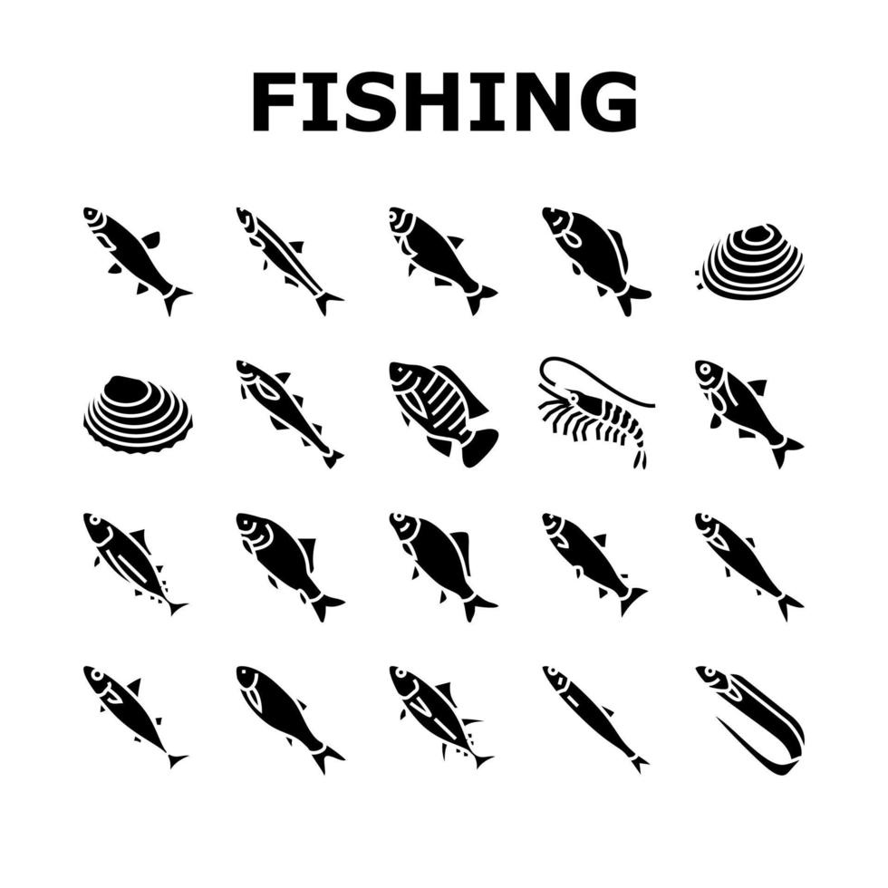 Commercial Fishing Aquaculture Icons Set Vector