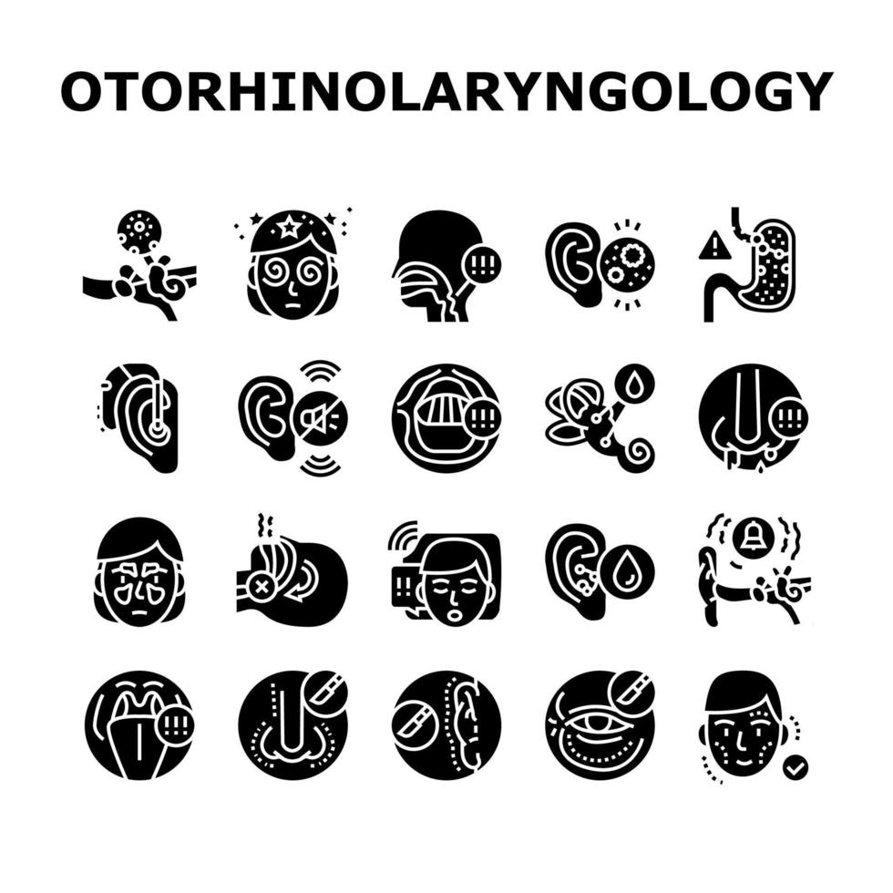 conjunto de iconos de tratamiento de otorrinolaringología vector