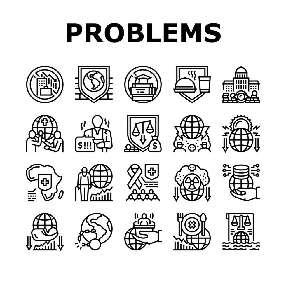 Social Public Problems Worldwide Icons Set Vector