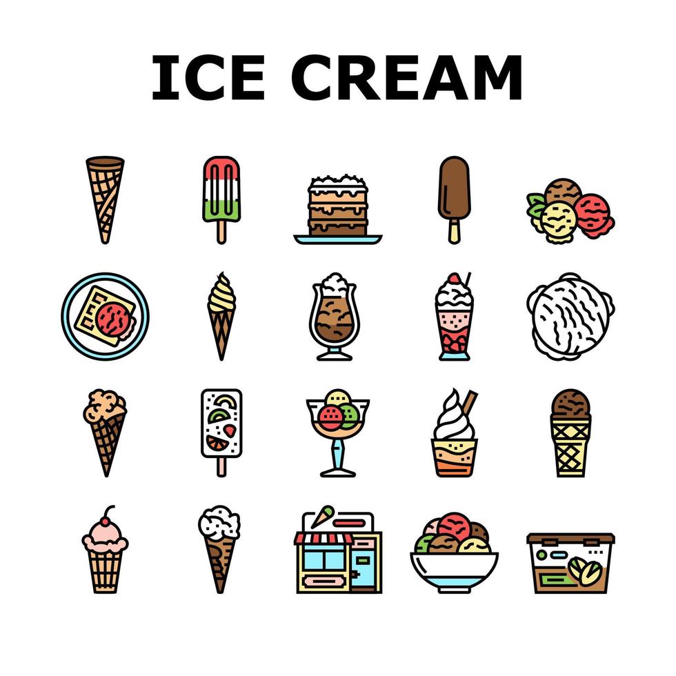 Ice Cream Delicious Dessert Food Icons Set Vector