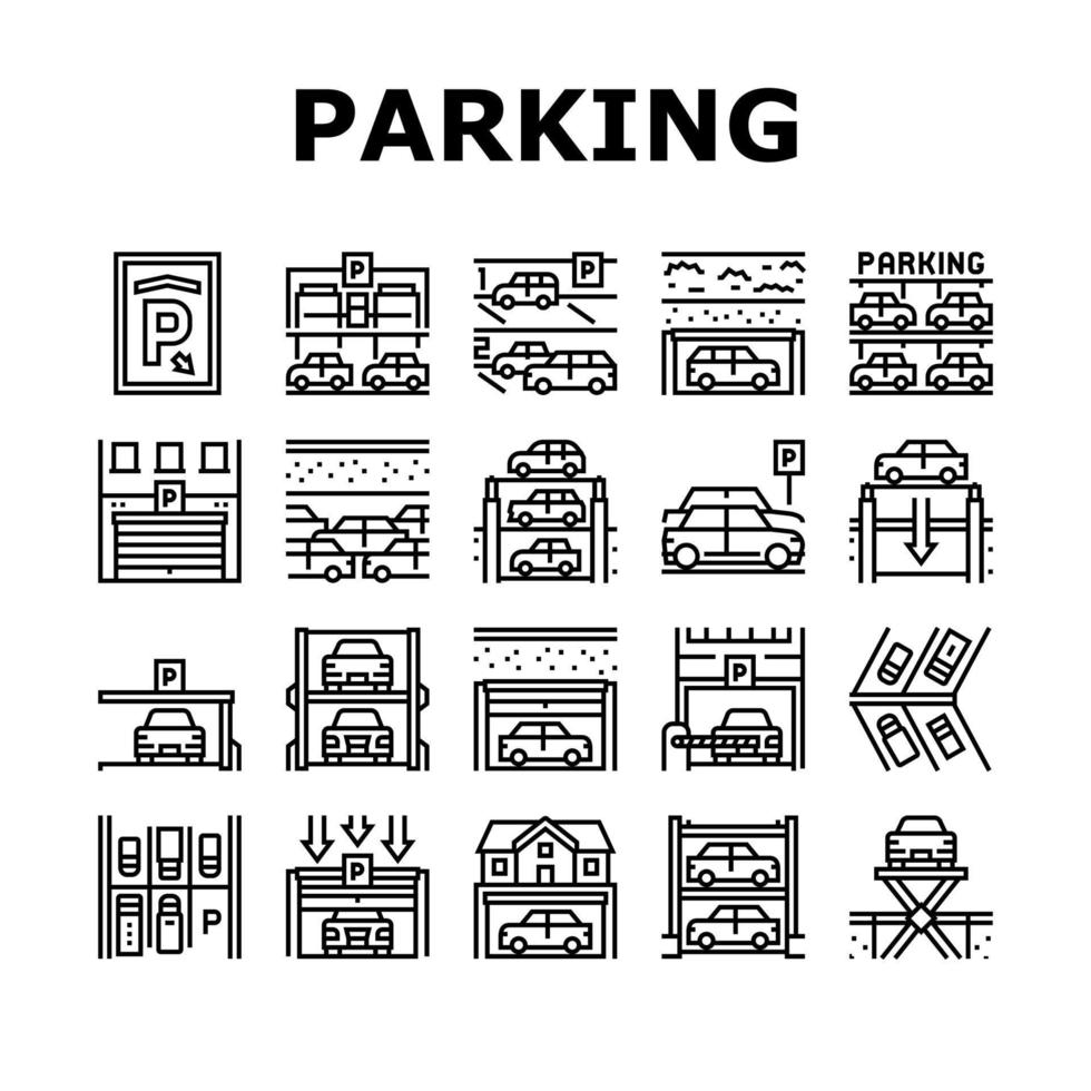 Underground Parking Collection Icons Set Vector