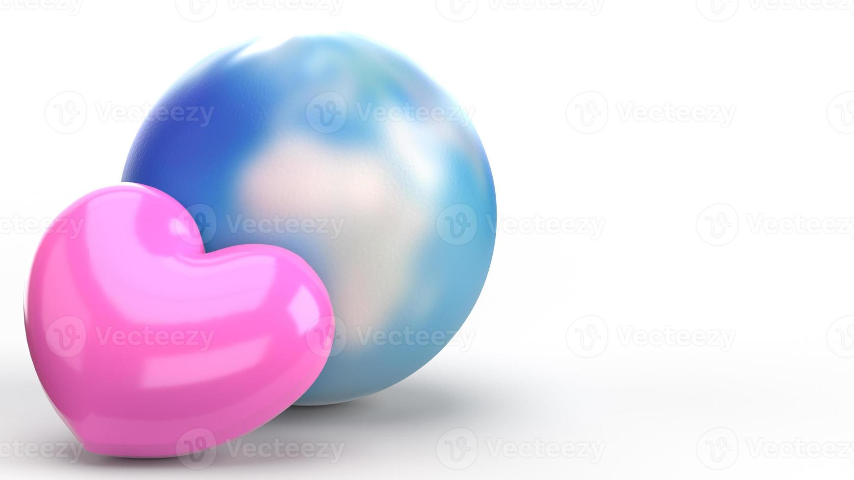 world and pink heart 3d rendering  for  holiday content. photo