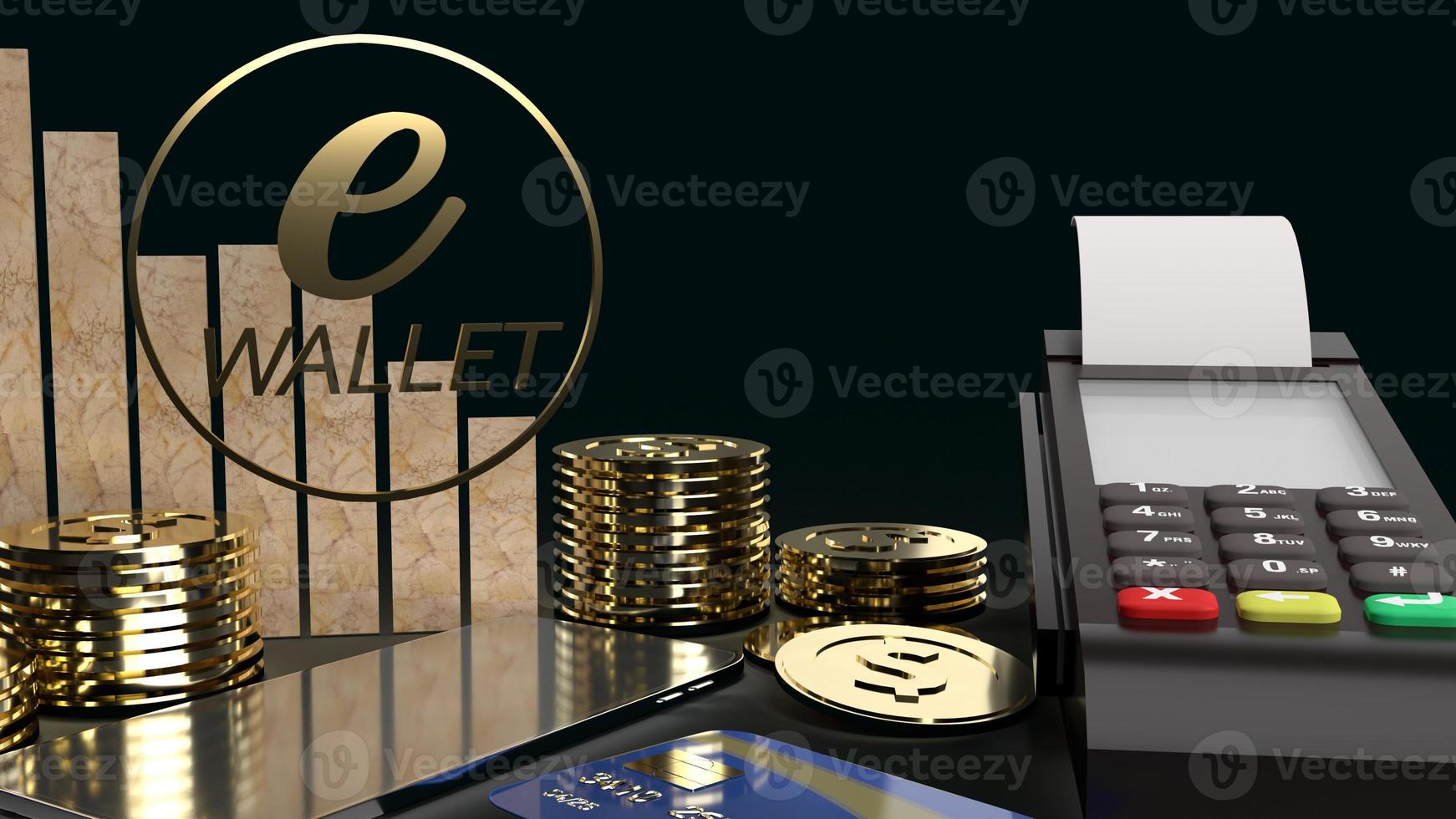 The mobile symbol e wallet  and gold coins 3d rendering for e business concept. photo