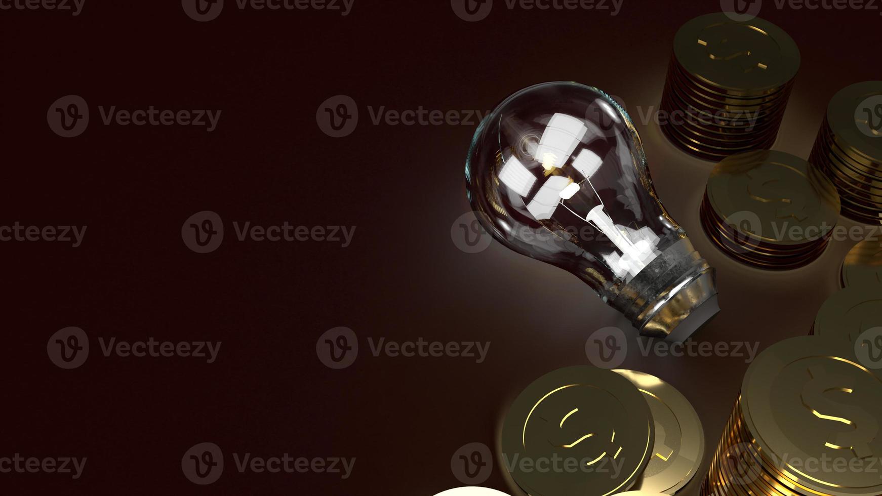 Light bulb  and gold coins in dark 3d rendering for business content. photo