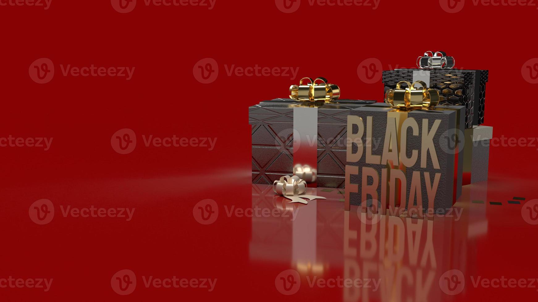 The Black Friday gold text and gift boxes on red background for shopping content 3d rendering. photo