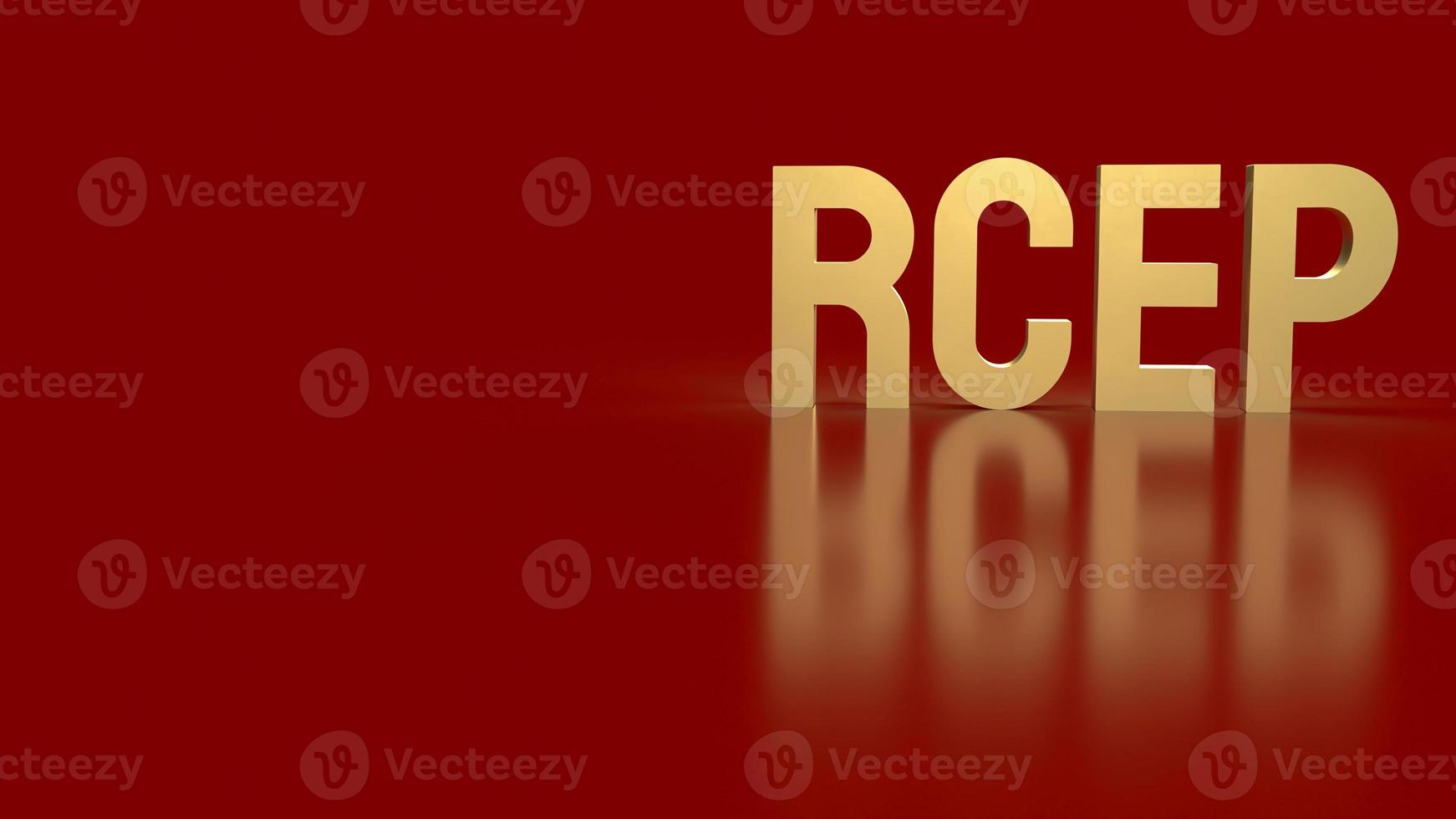 The gold text rcep or Regional Comprehensive Economic Partnership is free trade agreement Asia on red background 3d rendering. photo