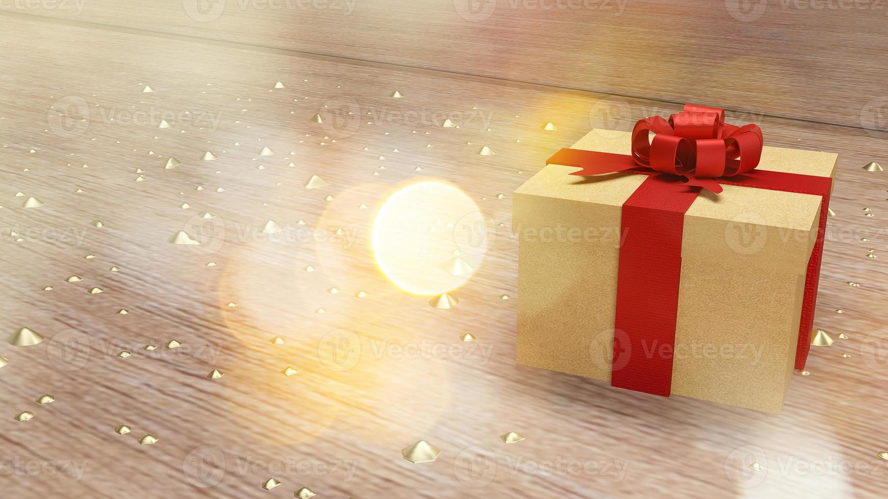 gift box  on. Wood table 3d rendering for holiday content. photo