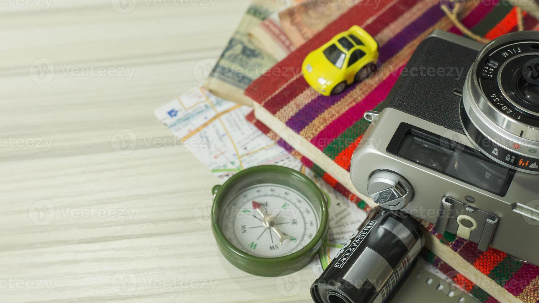 The  Gadgets for Travel on top flat lay image  for background. photo