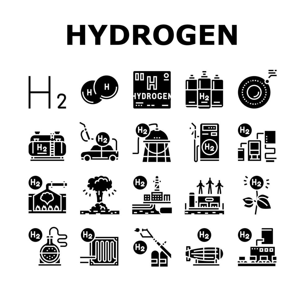 conjunto de iconos de colección de la industria de hidrógeno vector