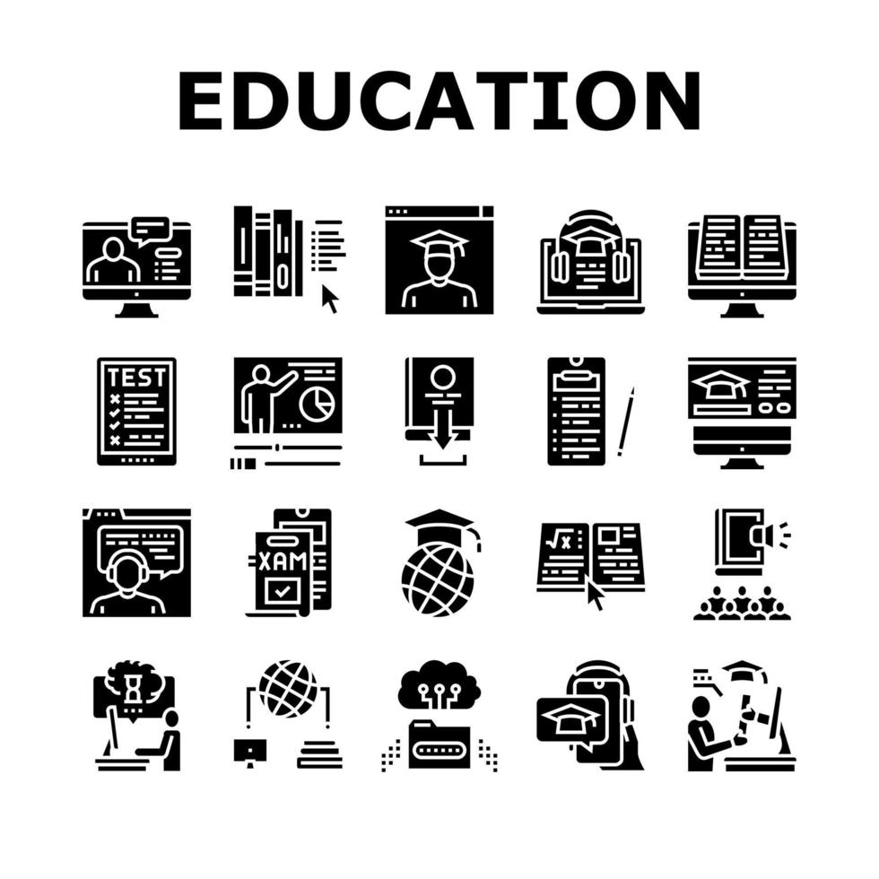 Online Education Book Collection Icons Set Vector