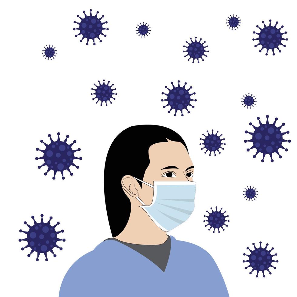 woman wear masks in the air full of viruses illustration vector