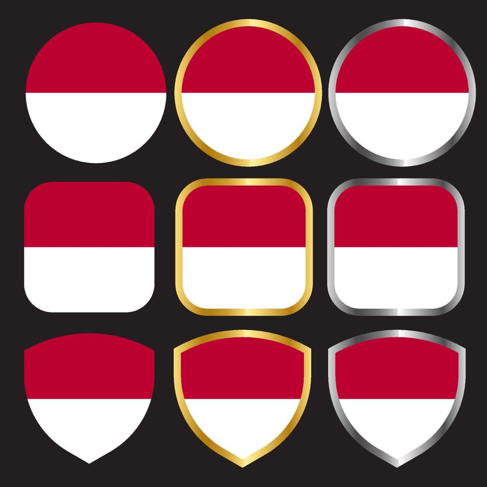 indonesian flag vector icon set with gold and silver border