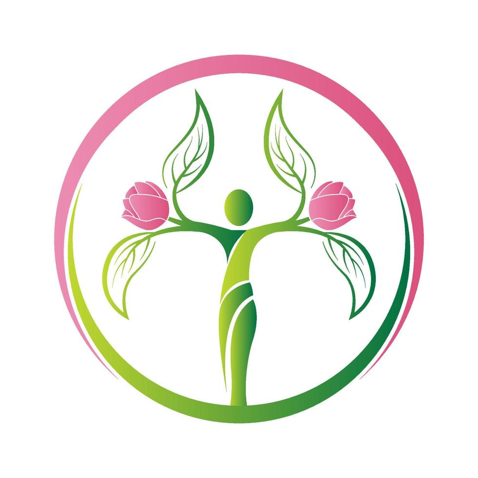 circle abstract people with flower and leaf logo template vector