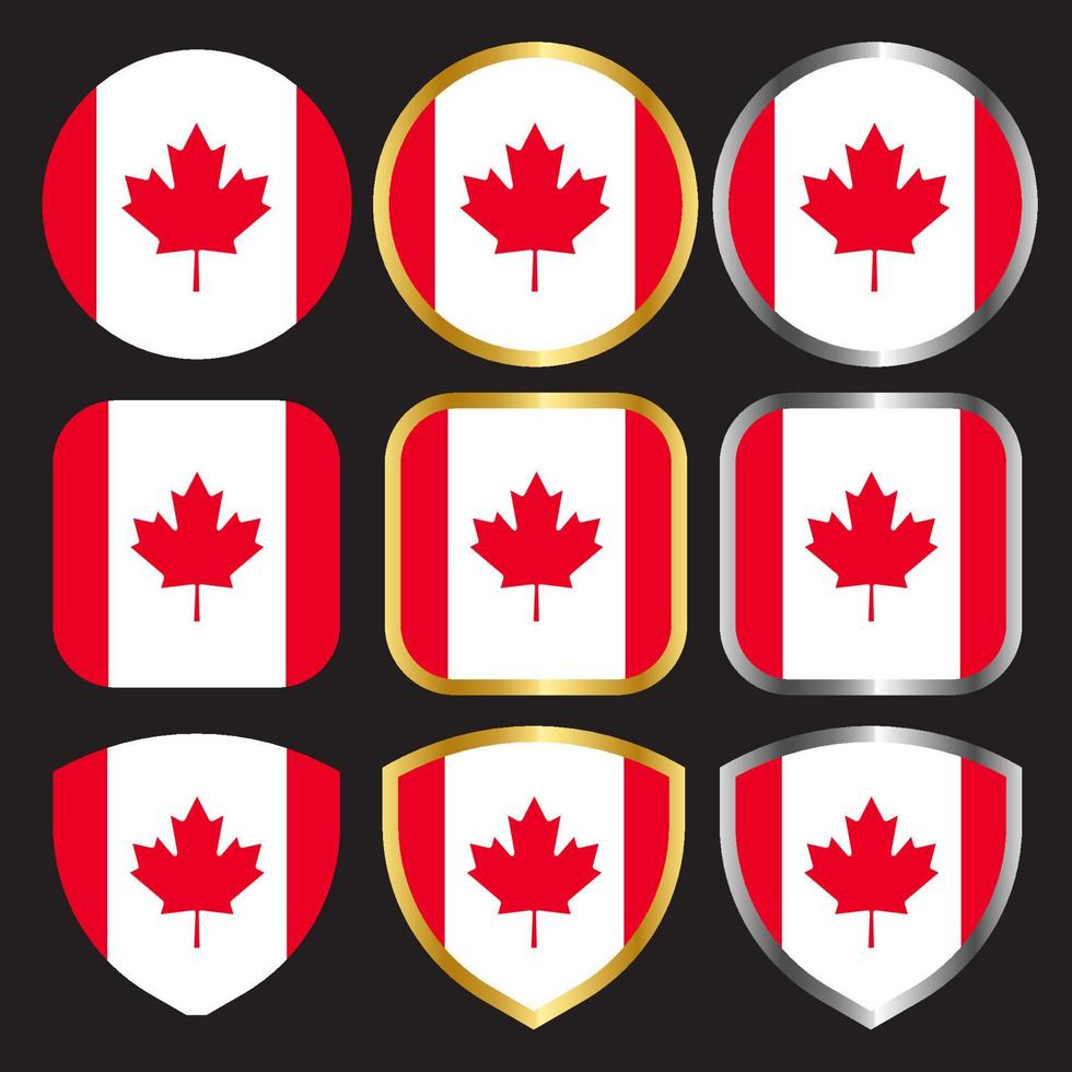 icono de vector de bandera de canadá con borde dorado y plateado