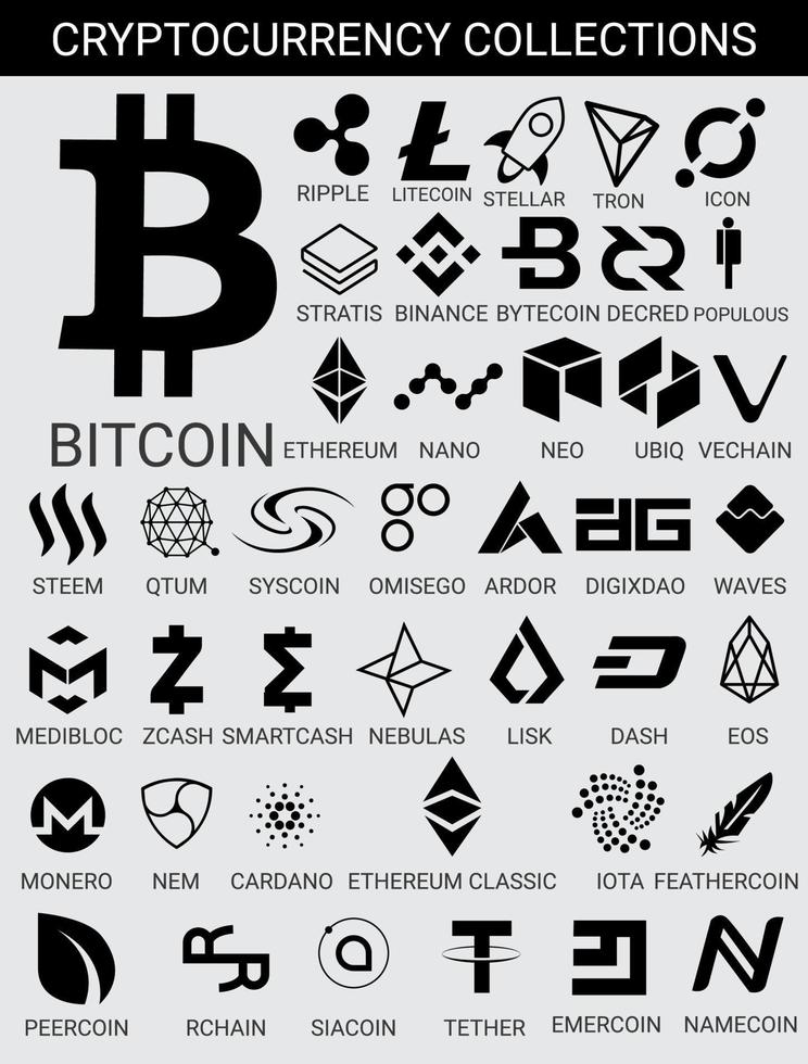 black digital cryptocurrency logo icon symbol vector collections