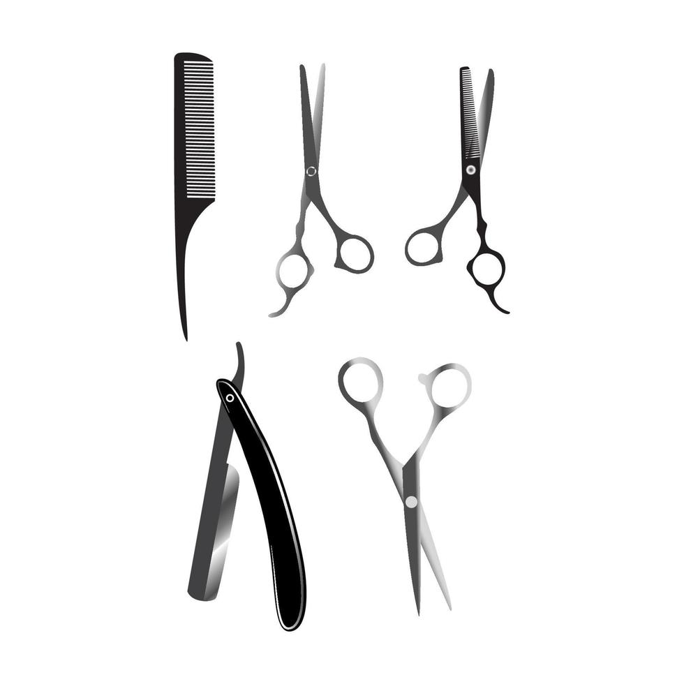 metal silver barber tool vector illustration bundle set