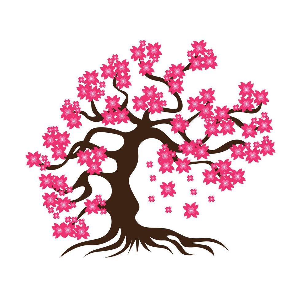 Ilustración de vector de árbol de sakura de cerezo floreciente decorativo