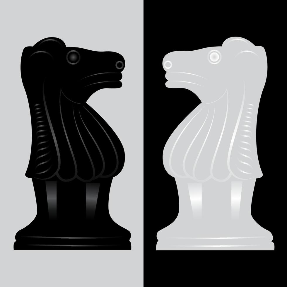 Knight black and white chess piece vector illustration