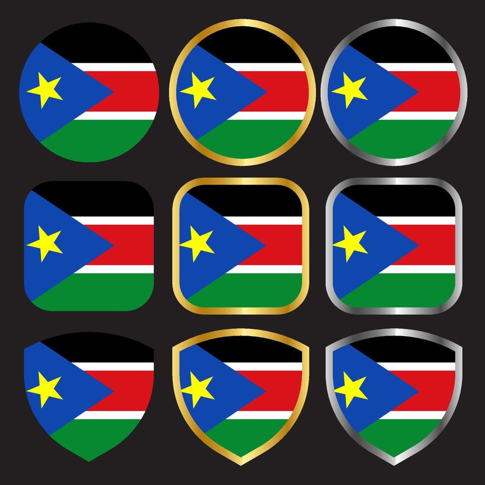 south sudan flag vector icon set with gold and silver border