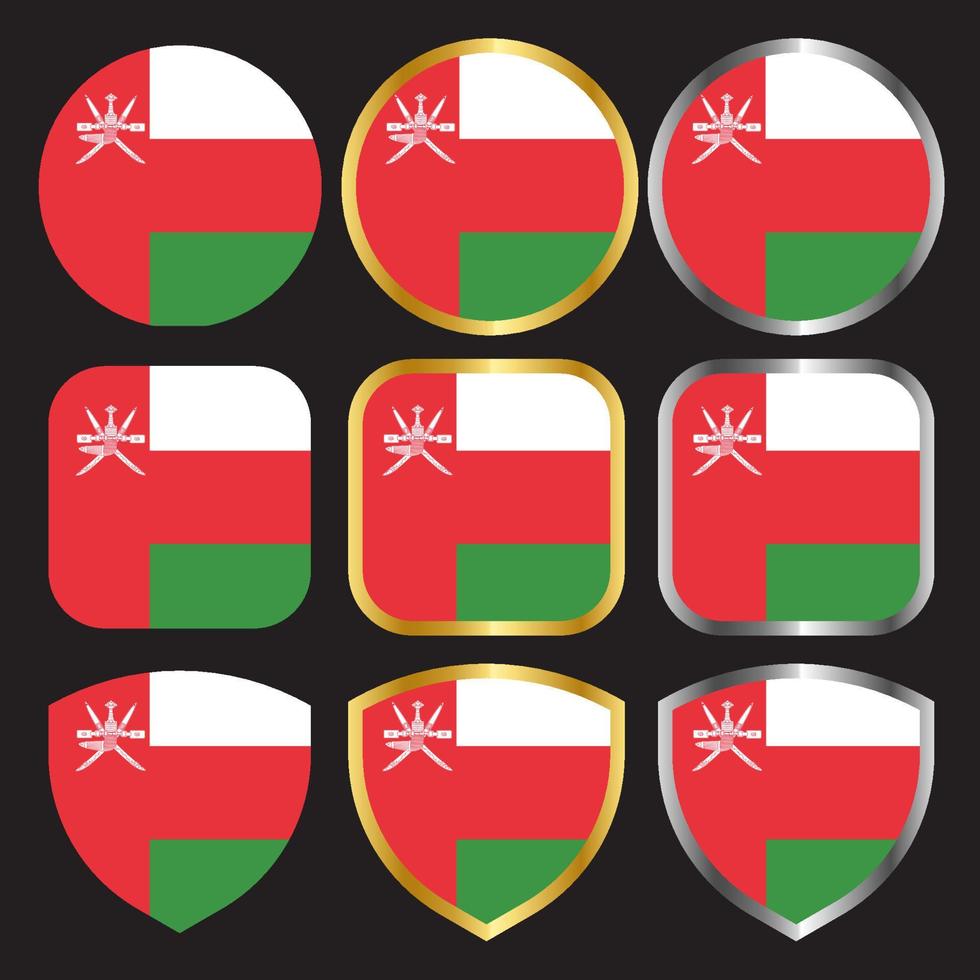 icono de vector de bandera de Omán con borde dorado y plateado