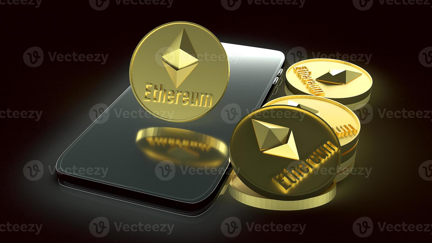 ethereum coins and smart phone for business content 3d rendering. photo