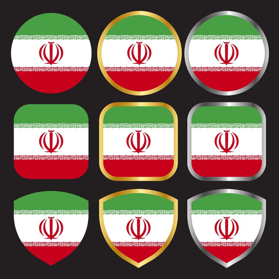 iran flag vector icon set with gold and silver border