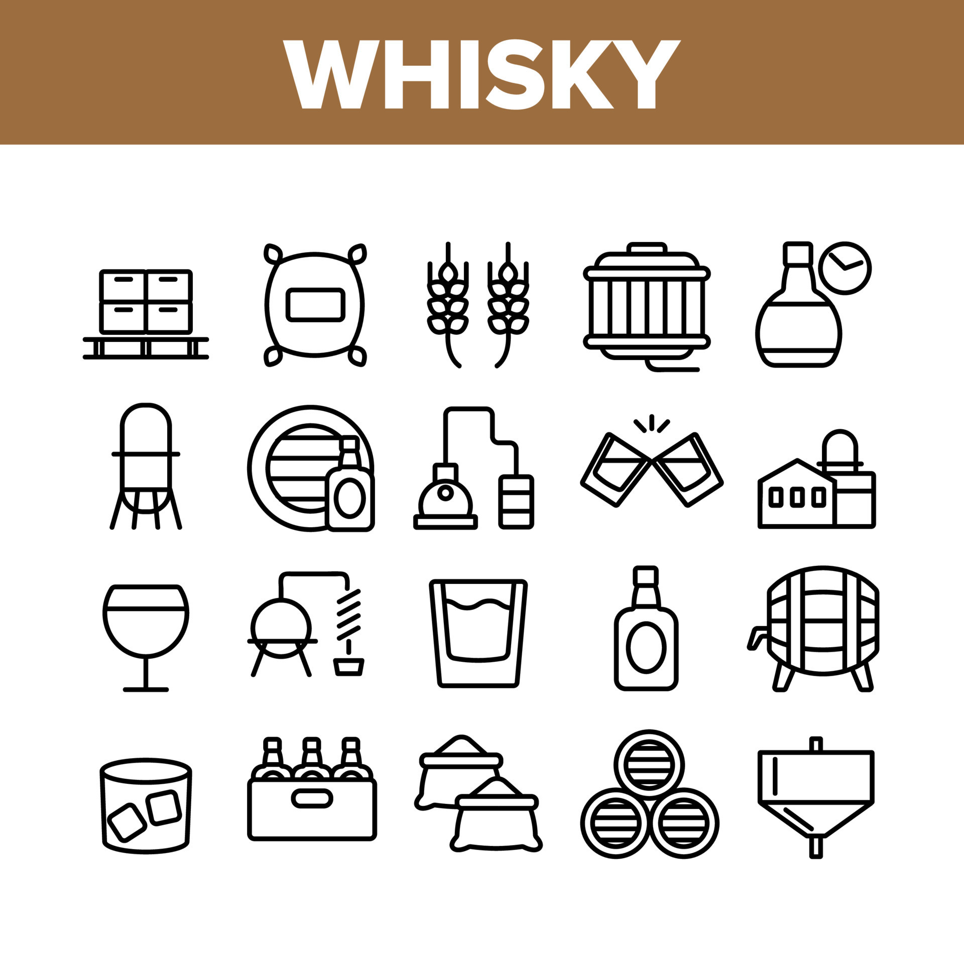 Whisky Alcoholic Drink Collection Icons Set Vector 10348077 Vector Art