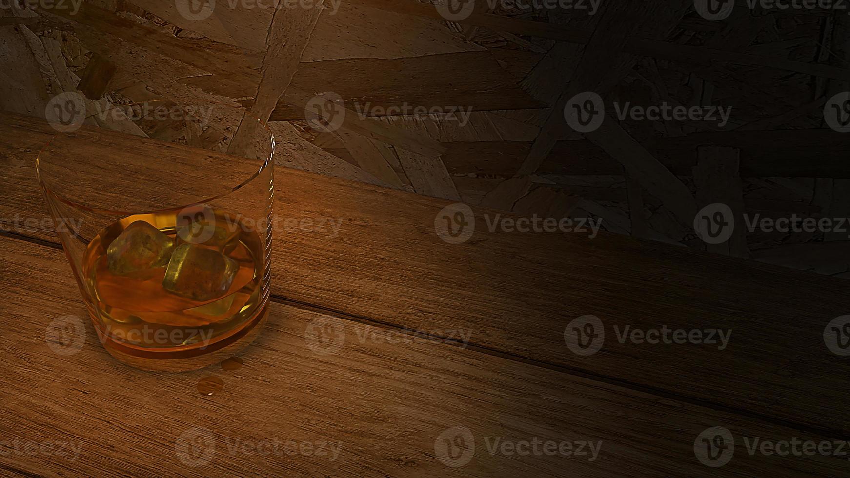 whisky de renderizado 3d en imagen de vidrio. foto