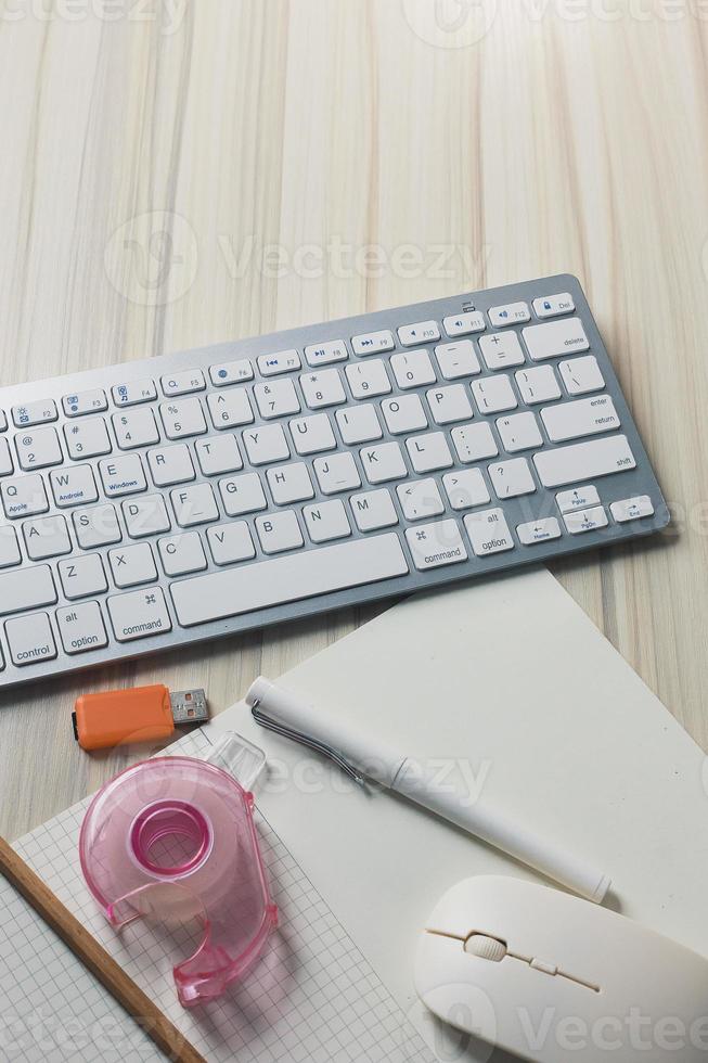 The work station office flat lay wood table image for background. photo