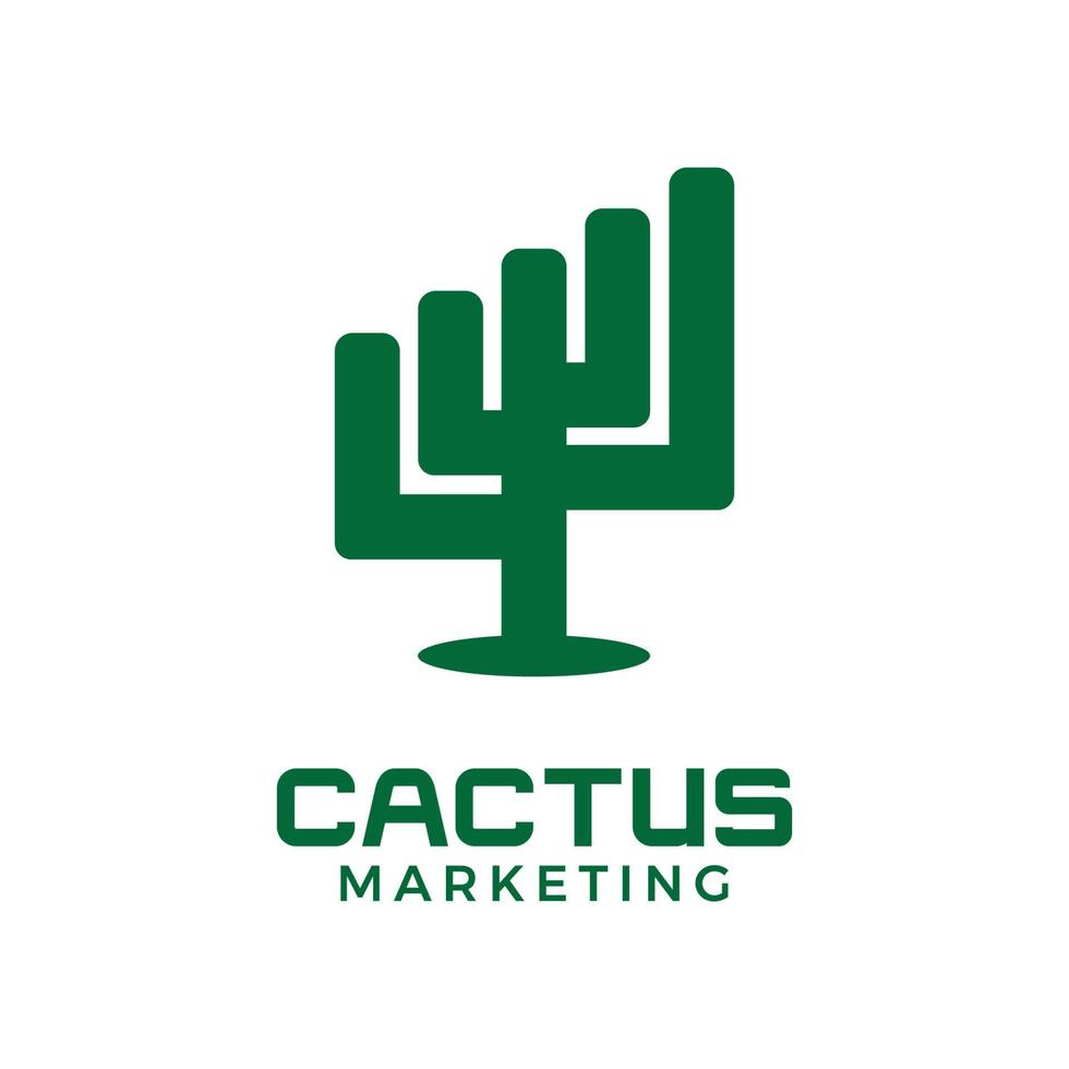 logotipo de marketing de cactus con símbolo de barra de ganancias vector