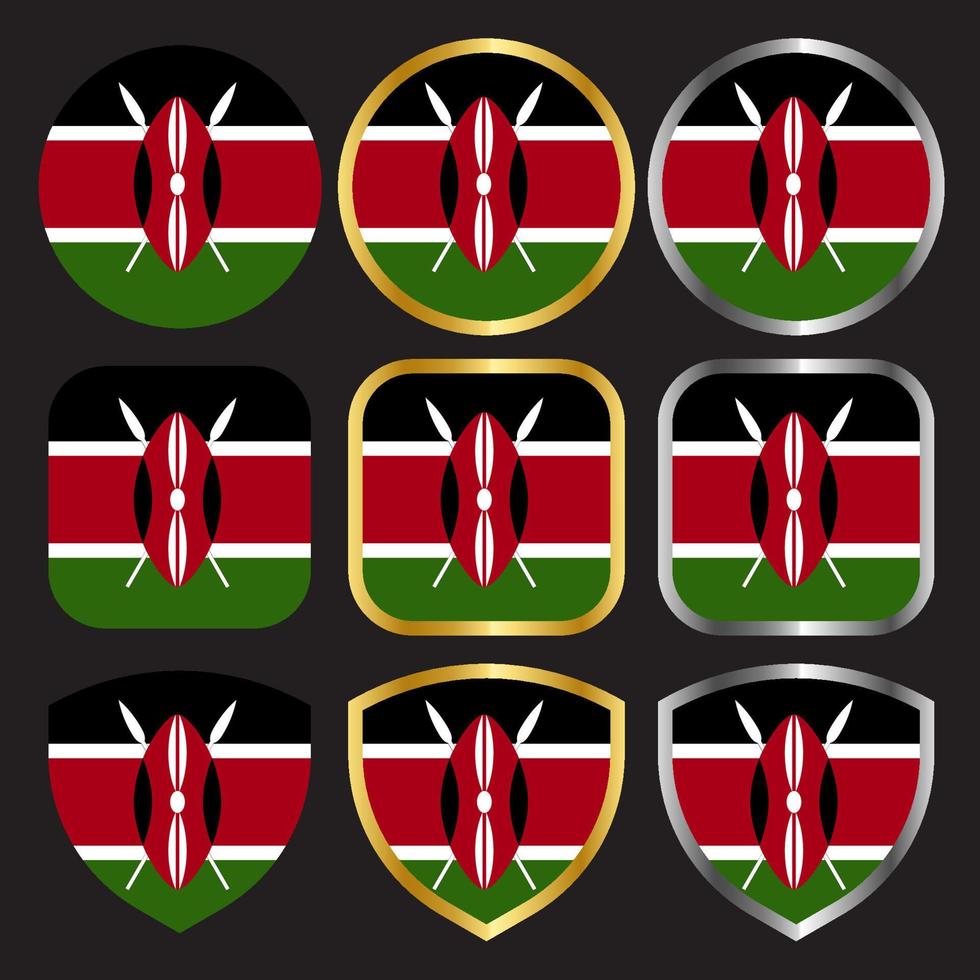 kenya flag vector icon set with gold and silver border