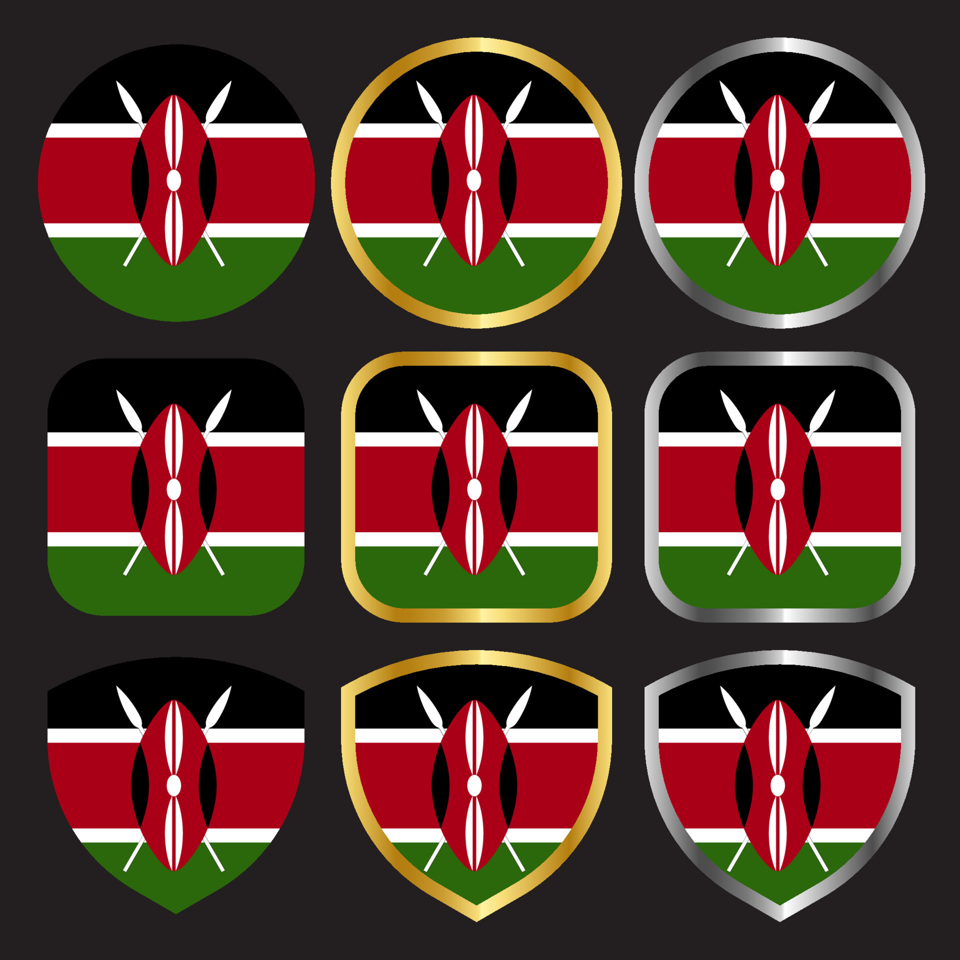 kenya flag vector icon set with gold and silver border 10348184 Vector