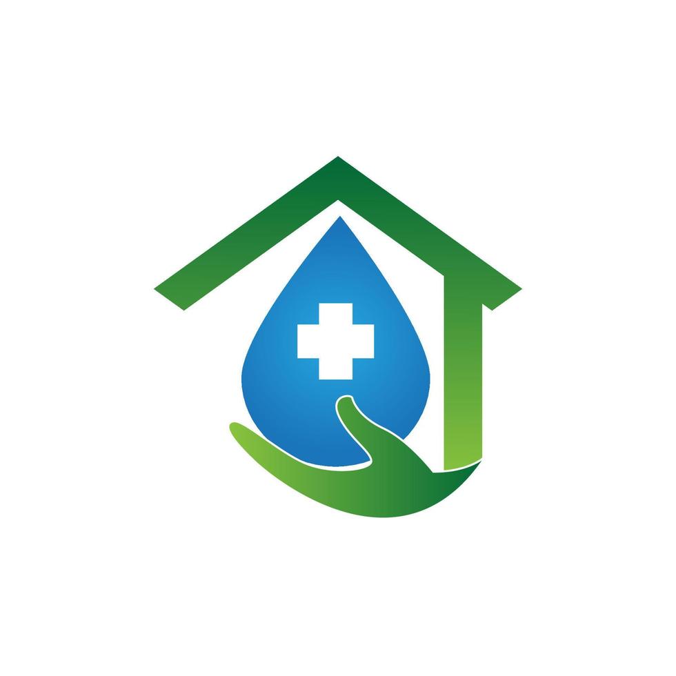 modern and simple sanitize logo with home and hang illustration vector