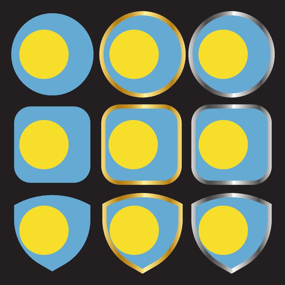 palau flag vector icon set with gold and silver border