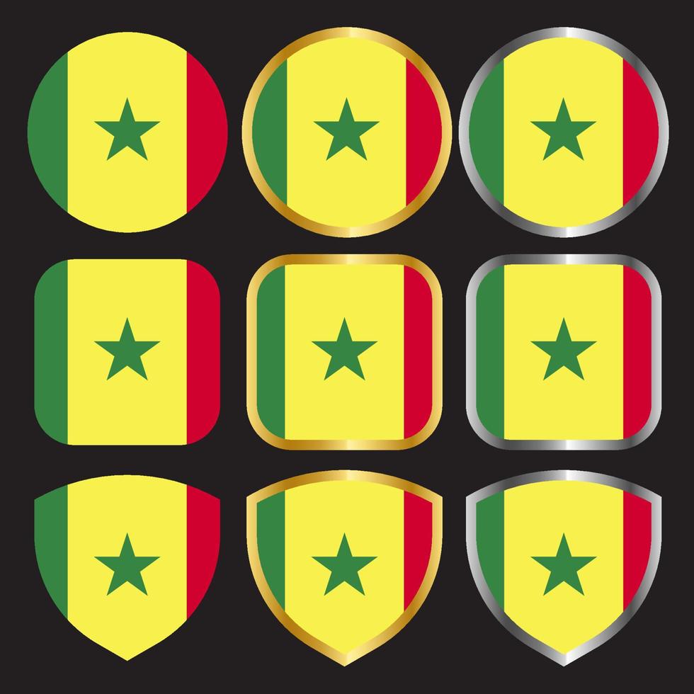 senegal flag vector icon set with gold and silver border