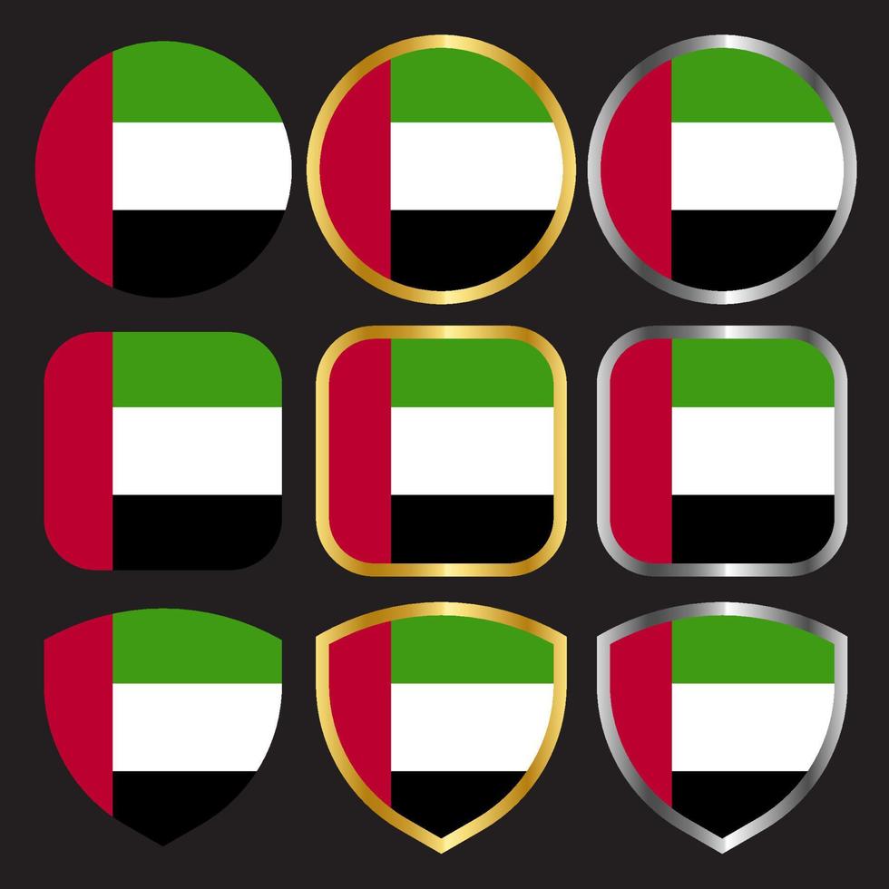 uae flag vector icon set with gold and silver border