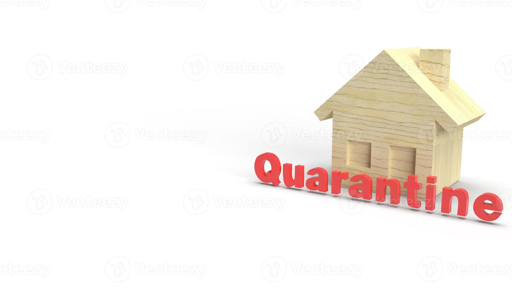 red quarantine and wood house word 3d rendering on white background for outbreaks content. photo