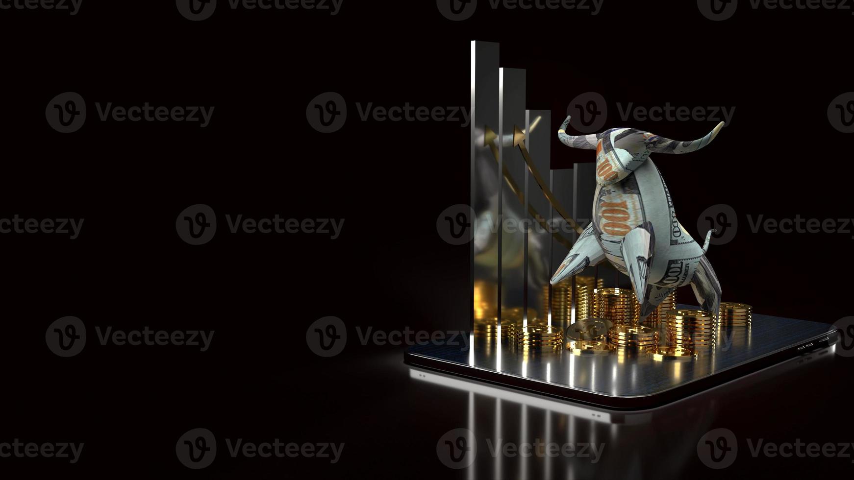 bull surface banknote and coins on tablet for business content 3d rendering. photo