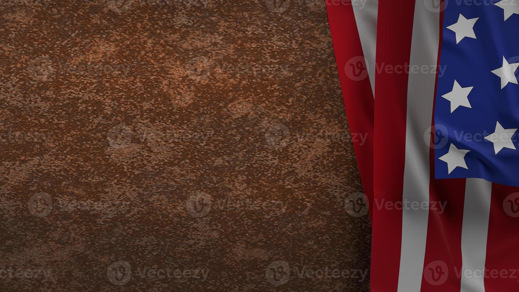 The USA flag  placed on rusty metal plate  3d rendering. photo