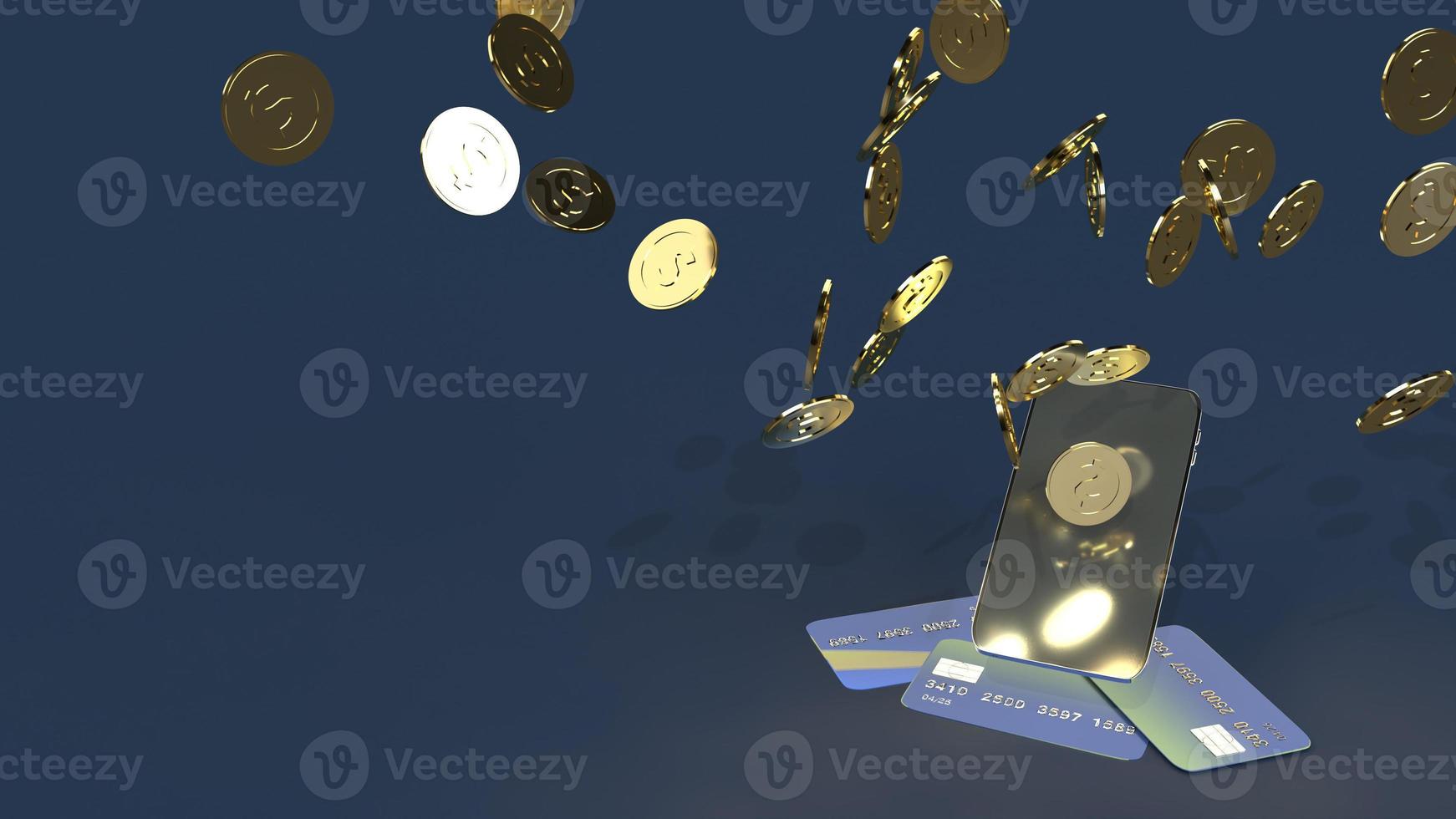 The mobile and gold coins 3d rendering for business content. photo