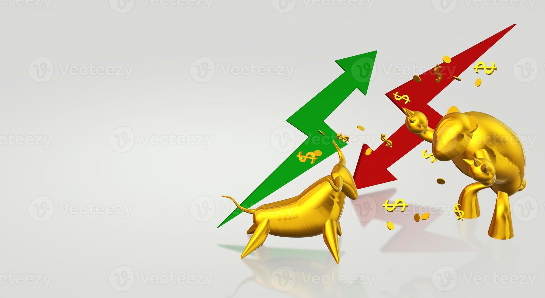 3d rendering gold bull and bear business content. photo