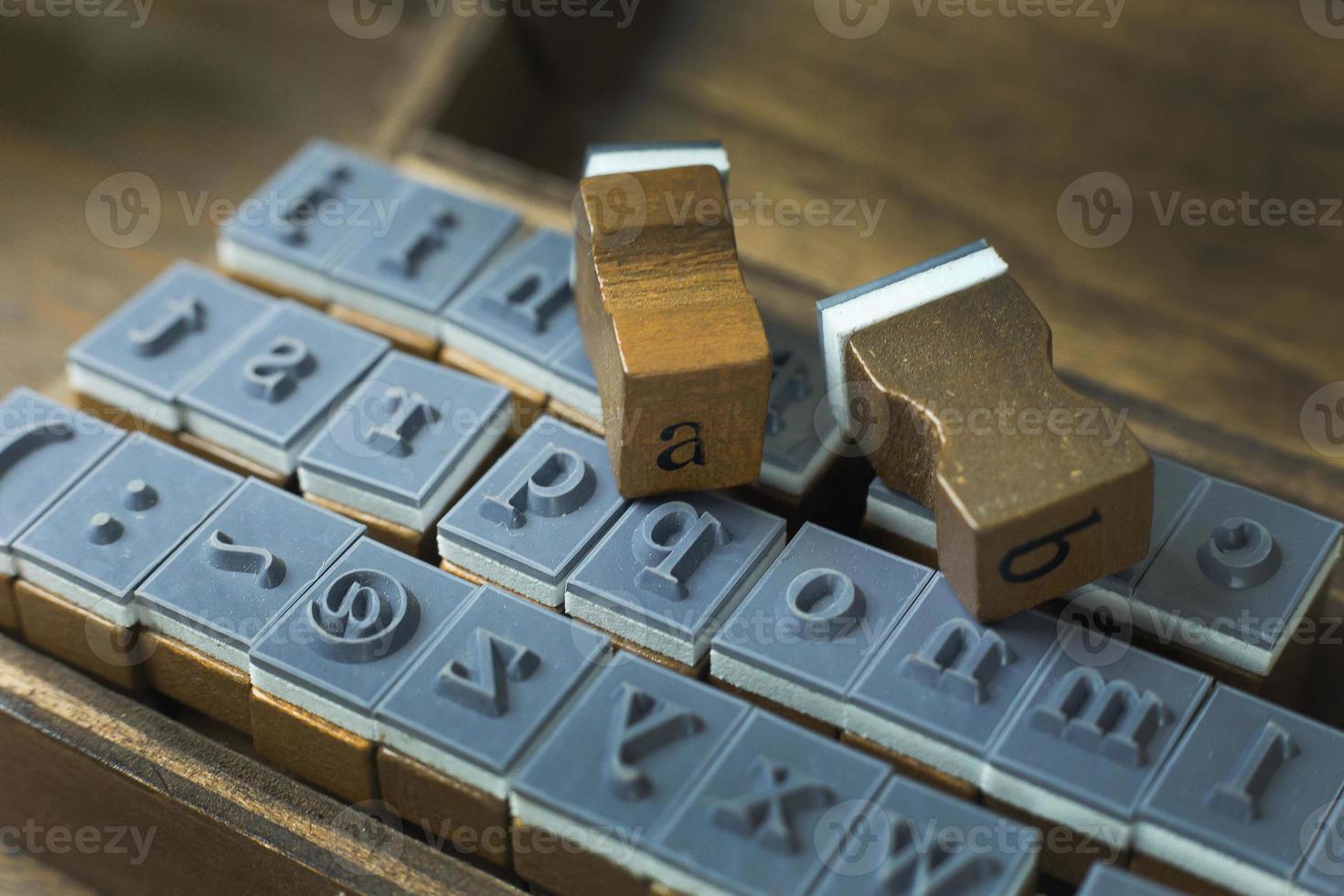 wood stamp alphabet close up image for background. photo