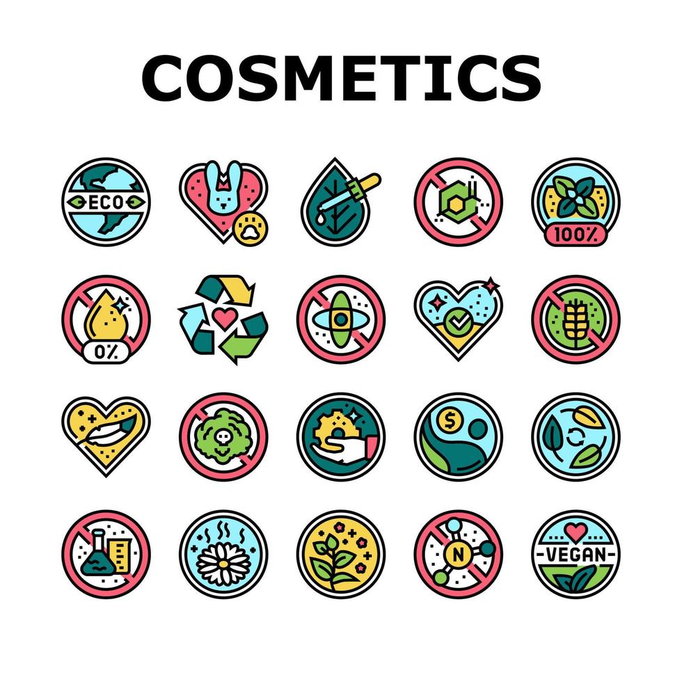 Eco Cosmetics Organic And Bio Icons Set Vector