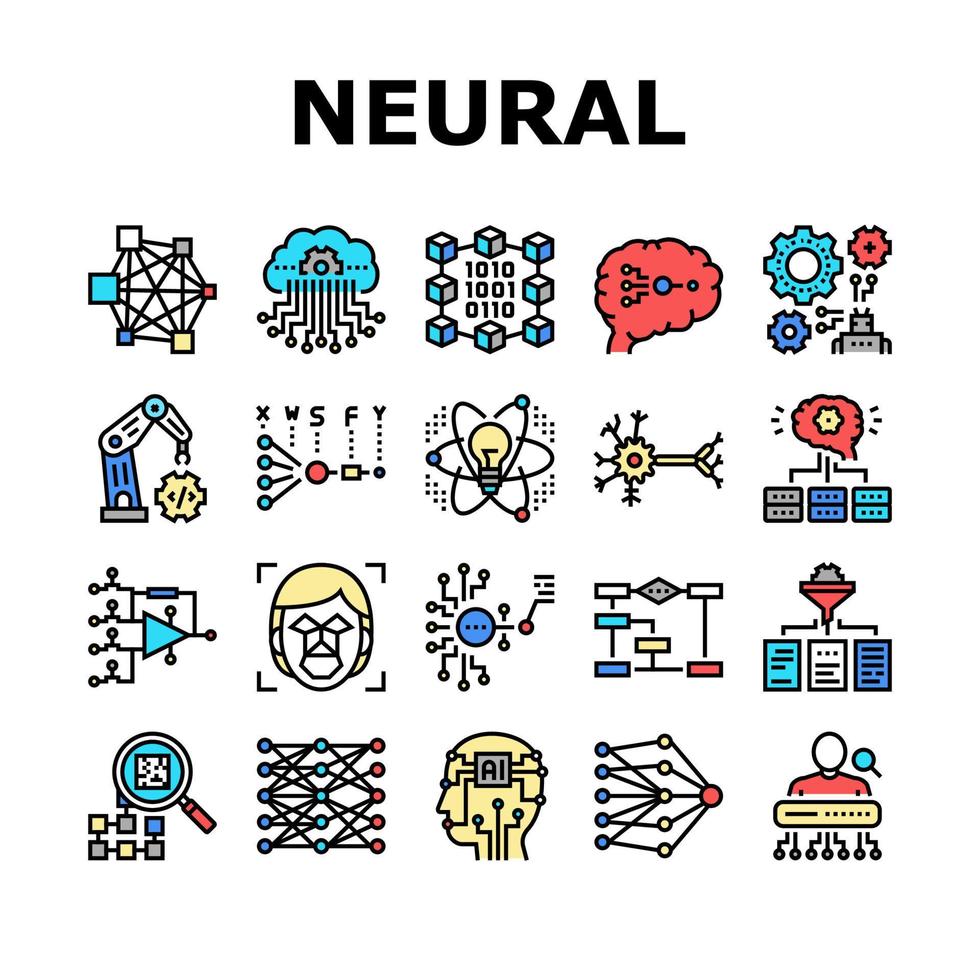 conjunto de iconos de red neuronal y colección de ai vector