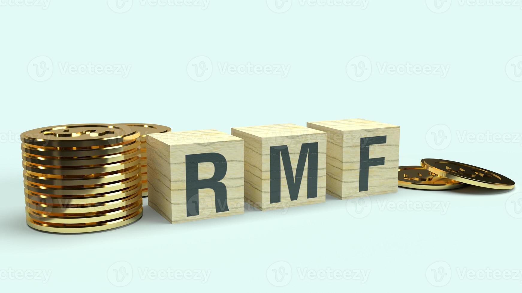 rmf text on wooden cube and coins 3d rendering  for Business content. photo