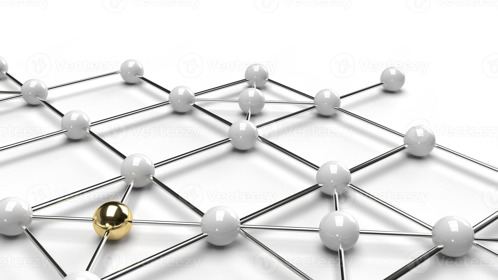 The Abstract design connection design gold and white sphere network structure 3d rendering. photo