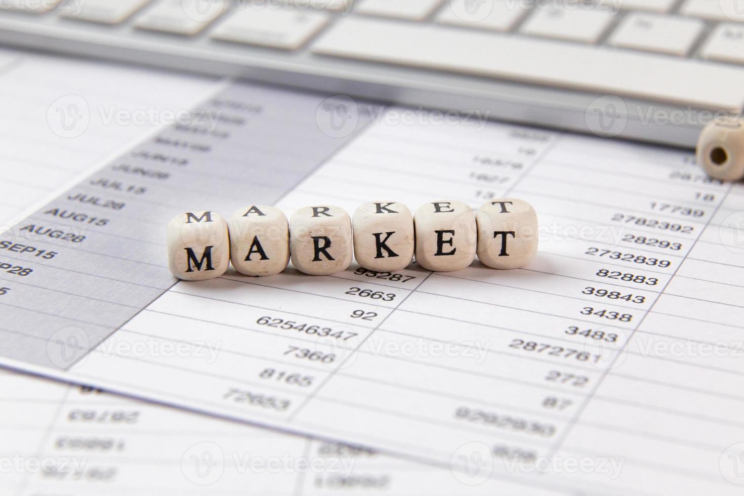 The market word on wood cube business content image. photo