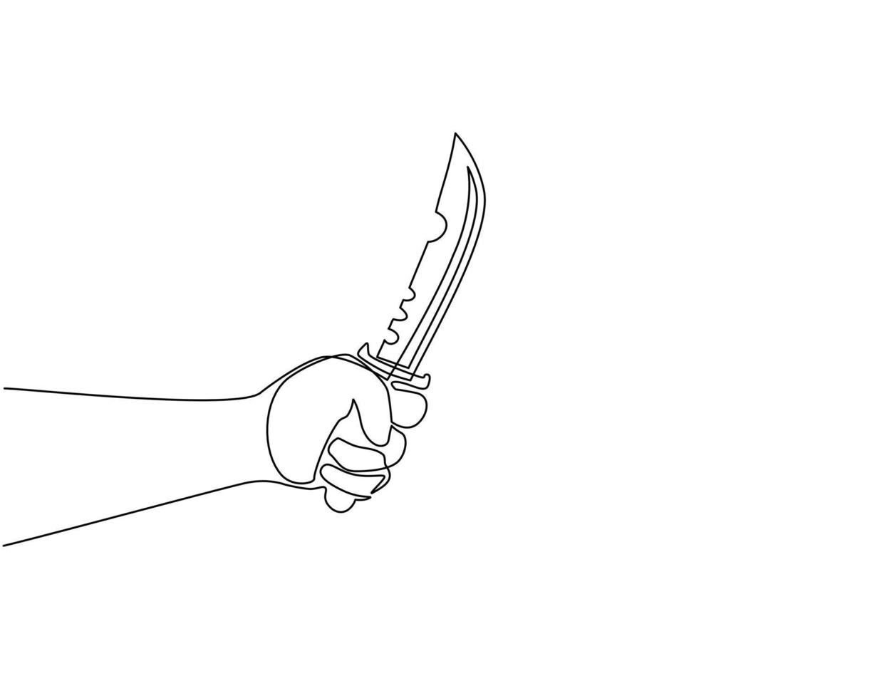 Continuous one line drawing hand holding military knife. Fighting knife