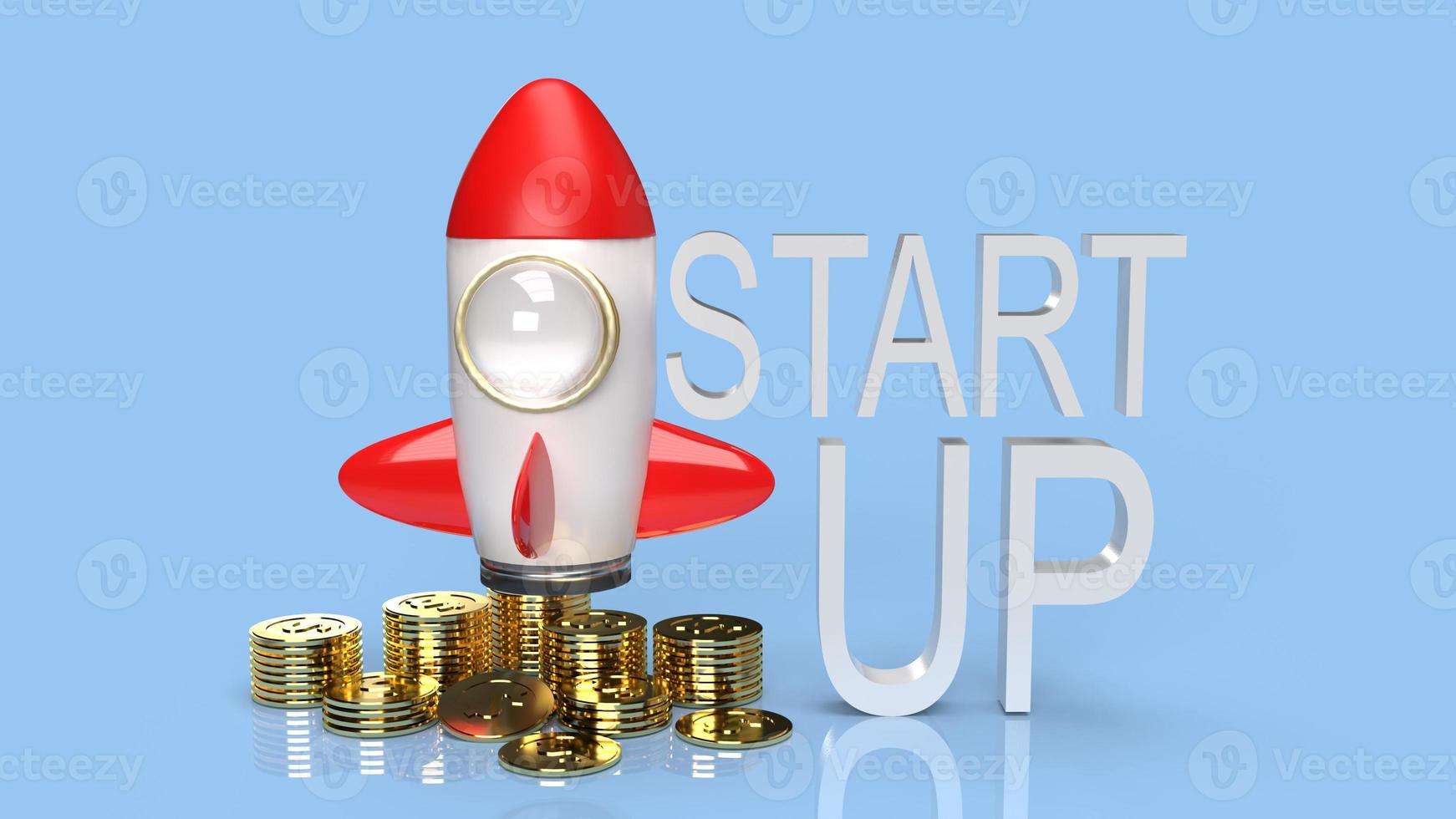 rocket and gold coins 3d rendering for start up content. photo